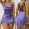 Summer fashion sexy women's casual nightdress dress suspenders Stitch print casual U-neck lace butterfly backless pajamas women