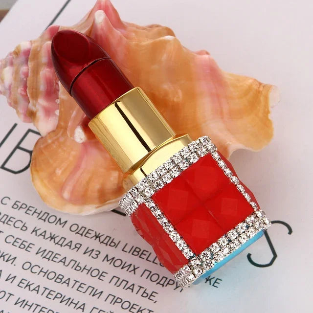 Luxury Diamond Lipstick Inflatable Lighter Mini Butane Pink Water Diamond Portable Lighter High End Women's Smoking Gift