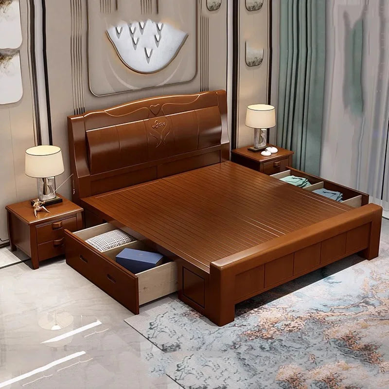 European Luxury Soft Bedroom Set Modern High End Storage Queen Bedroom Set Wood Cool Apartment Meuble De Chambre Furniture