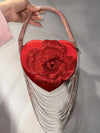 Luxury Glitter Floral Rhinestone Diamond Tassel Evening Bag Heart-Shaped Women's Handbag Wedding Party Clutch Purse Shoulder Bag