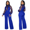 Fashion Women's Clothing Hollow Long-sleeved Loose Wide Leg Jumpsuits Overall Pants Solid Color Sexy Lace