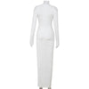 Ahagaga Sexy Club Sheath Women's Long Party Dresses Fashion Deep V-Neck Folds Solid Long Sleeves High Split Female Vestidos Robe