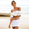 Crop tops women 2024 summer lantern sleeve sexy strapless beach tops plus size red black white ruched crop top