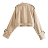 2024 Belt Cropped Trench Spring Jacket Women Vintage Streetwear Double Breasted Long Sleeve Top Female Coat Outfits
