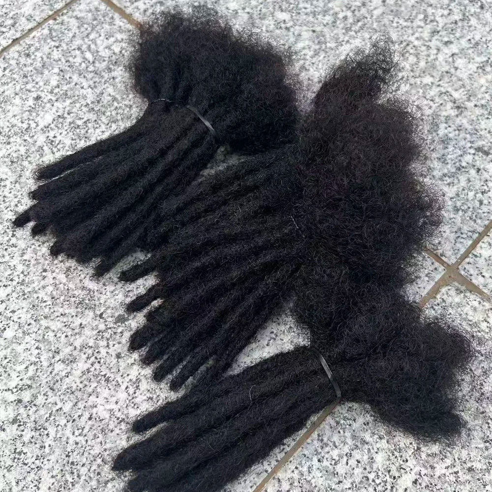 100% Human Hair Loc Extensions Full Handmade Dreadlock Extensions Wholesale 0.6cm Width Natural Black Extension For Women Men