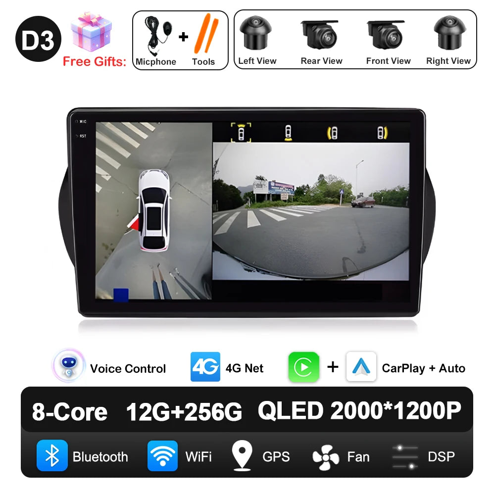 Android 14 For Fiat Fiorino Qubo Citroen Nemo Peugeot Bipper 2008 - 2017 Carplay Auto QLED Screen 4G Car Radio Multimedia Player