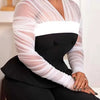 Women Elegant Two Piece Pants Set Female Office Wear White Mesh Sleeves Slim Top and Slacks Pant Sets Sexy Chic Spring Outfits