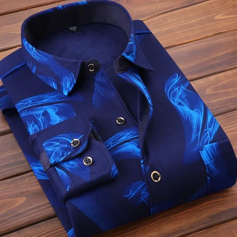 High Quality Men's Clothing 2024 Men Long Sleeve Thick Warm Shirt Tops Fashion Men Print Handsome Versatile Shirts Formal Shirts