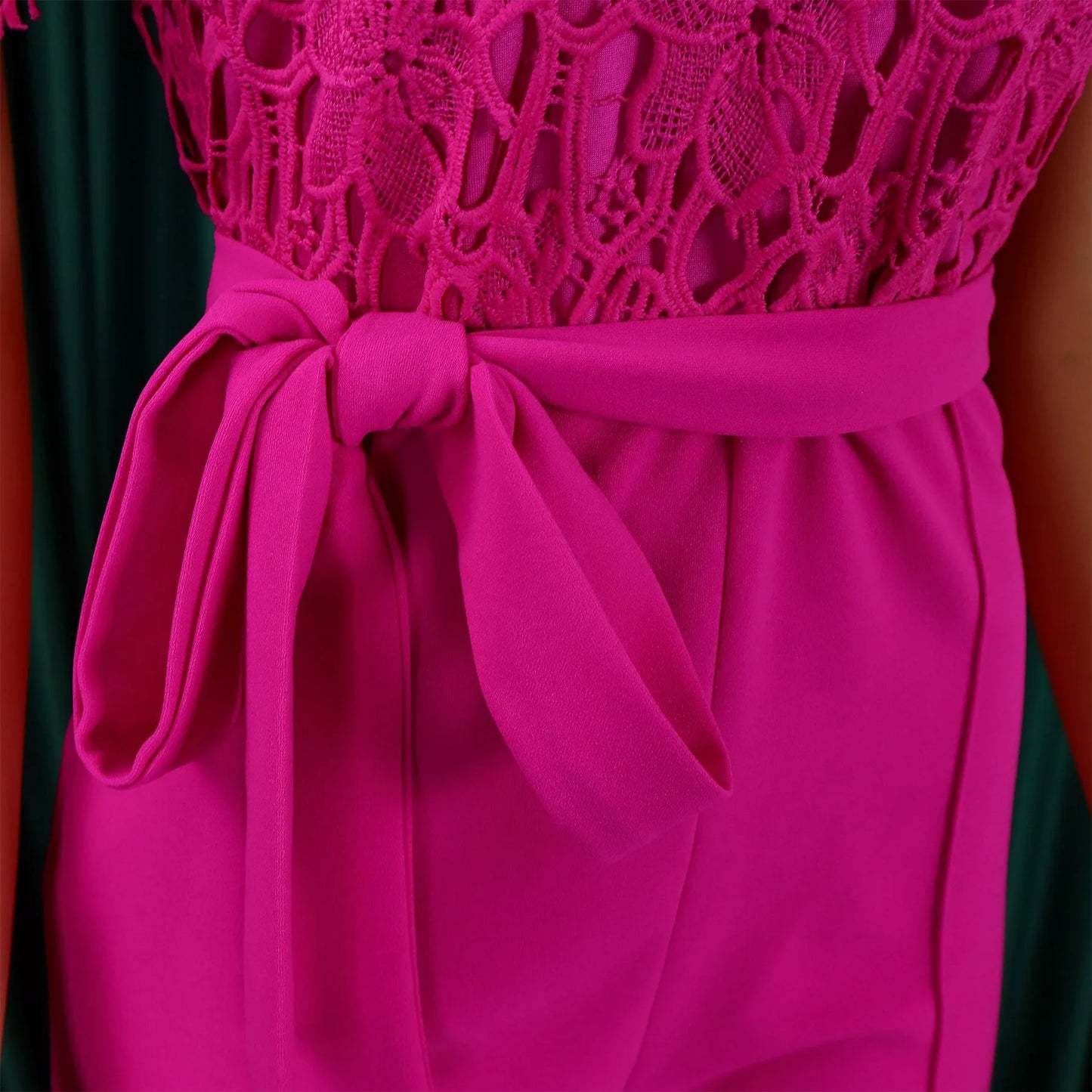 Elegant Jumpsuits & Rompers for Women O Neck Lace Patchwork Short Sleeve Sashes High Waisted Luxury Birthday Party Dinner Outfit