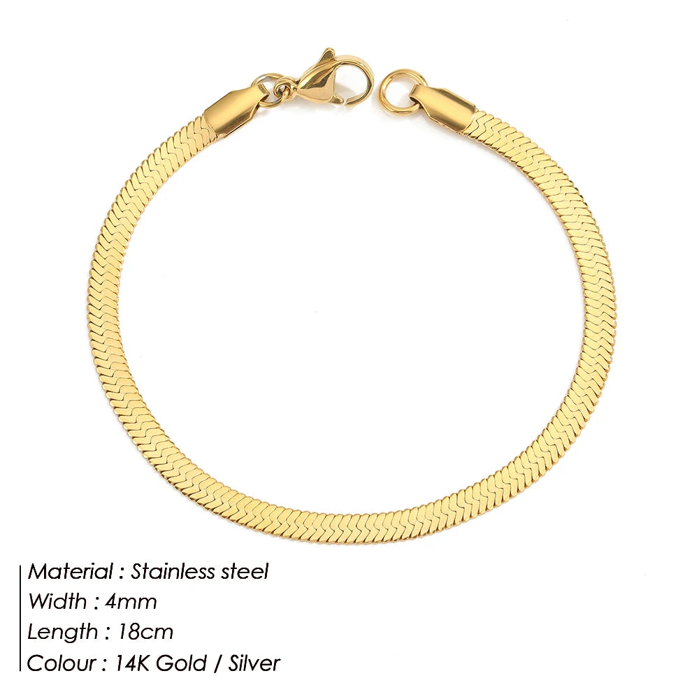 eManco Stainless Steel Adjustable Classic Snake Chain Bracelet Women's Gold Plated Jewelry Wholesale