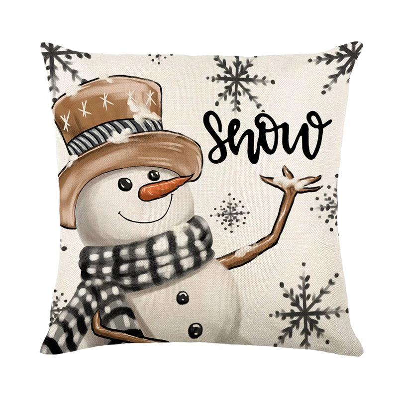 Linen Christmas Pillow Cover Snowman Elk Pillow Case 2024 Christmas Decoration for Home New Year Sofa Car Cushion Cover 45x45cm
