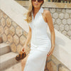 Bornladies Summer Sleeveless Single Breasted Dress Fashionable Ladies Slim Fit Collar Solid Color Long Dresses Women's Clothing