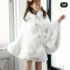 Japanese Liz Sweet Princess Faux Rabbit Fur Cape Coat Women Autumn Winter Fur Jacket Loose Clock Rhinestone Bow Hooded Coat