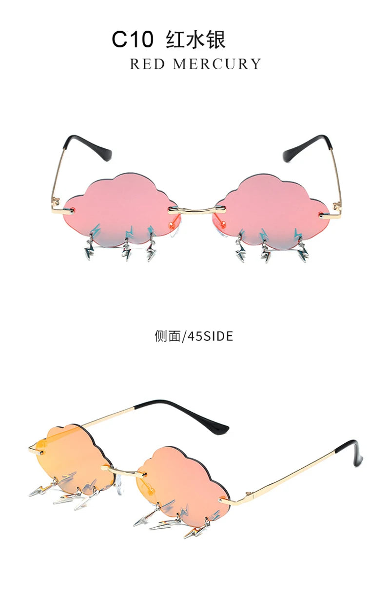 Fashion Rimless Cloud Shaped Sunglasses with Lightning Pendant Y2K Women's Luxury Sun Glasses Shades UV400 Brand Designer SG28