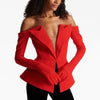 TWOTWINSTYLE Solid Designer Slimming Blazers For Women Slash Neck Long Sleeve Off Shoulder Temperament Coats Female Fashion New