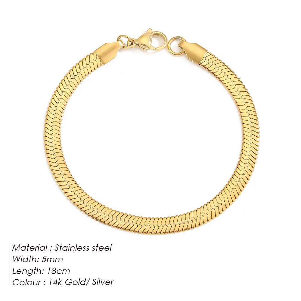 eManco Stainless Steel Adjustable Classic Snake Chain Bracelet Women's Gold Plated Jewelry Wholesale