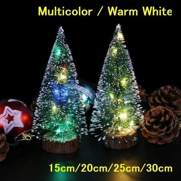1pc LED Light Mini Artificial Christmas Trees Decorations  Festival Tabletop Miniature Snow Frost Xmas Tree Decor 4Sizes