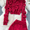 Women  Three-dimensional floral  loose T Shirt Bodycone Tops Female High Street Y2k Tops  Summer Two Piece Set