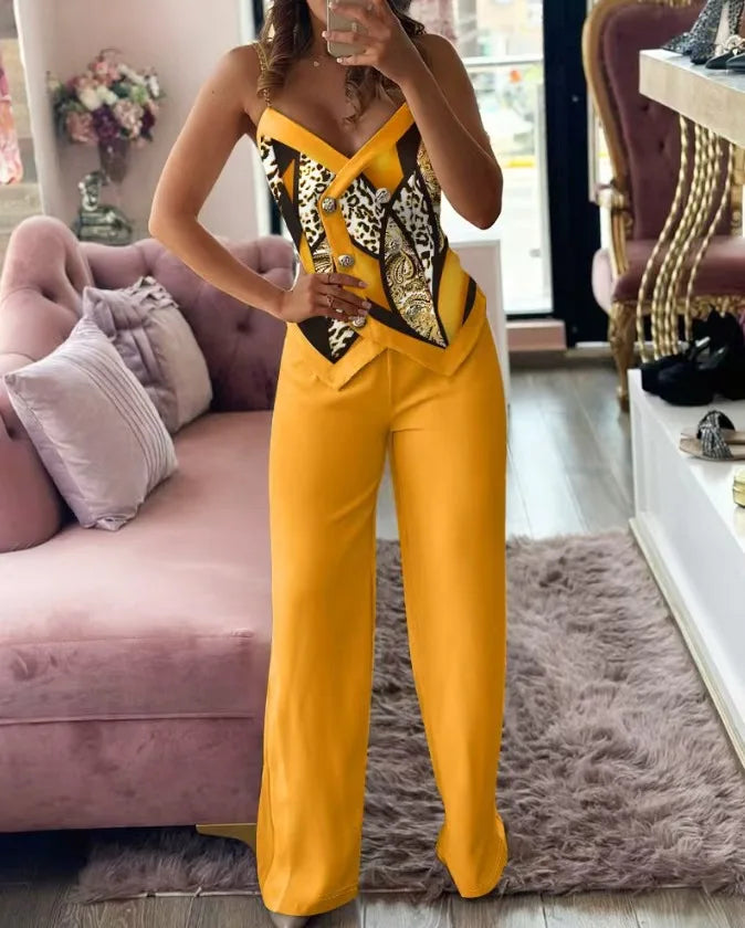 2 Piece Sets Women Outfit Sexy One Shoulder Ruched Top & Casual Straight Leg Pants Suits for Female Spring 2024 Fashion New