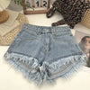 ITOOLIN Women Vintage Tassels Denim Shorts Button Loose High Waist A-line Jean Shorts Casual Women Office Trousers Streetwear