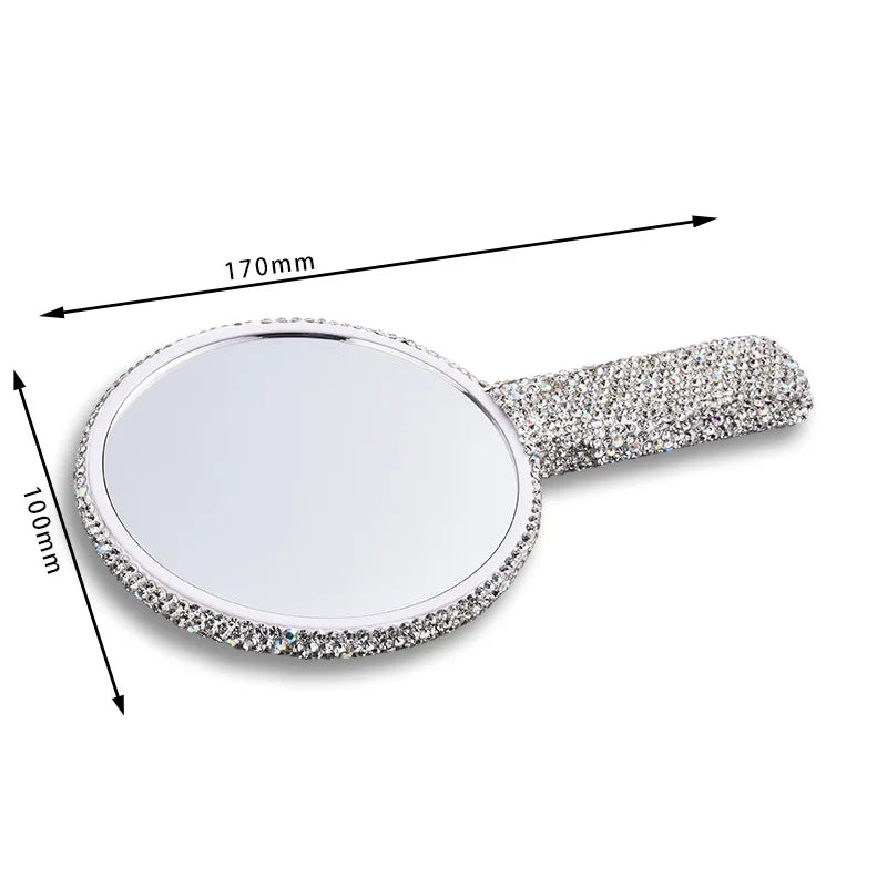 Women's Mirror Eyelash Extension Mirror Sticking Diamond Hand Mirror Fashionable High-end Beauty Handle Mirror Cosmetics Mirrors