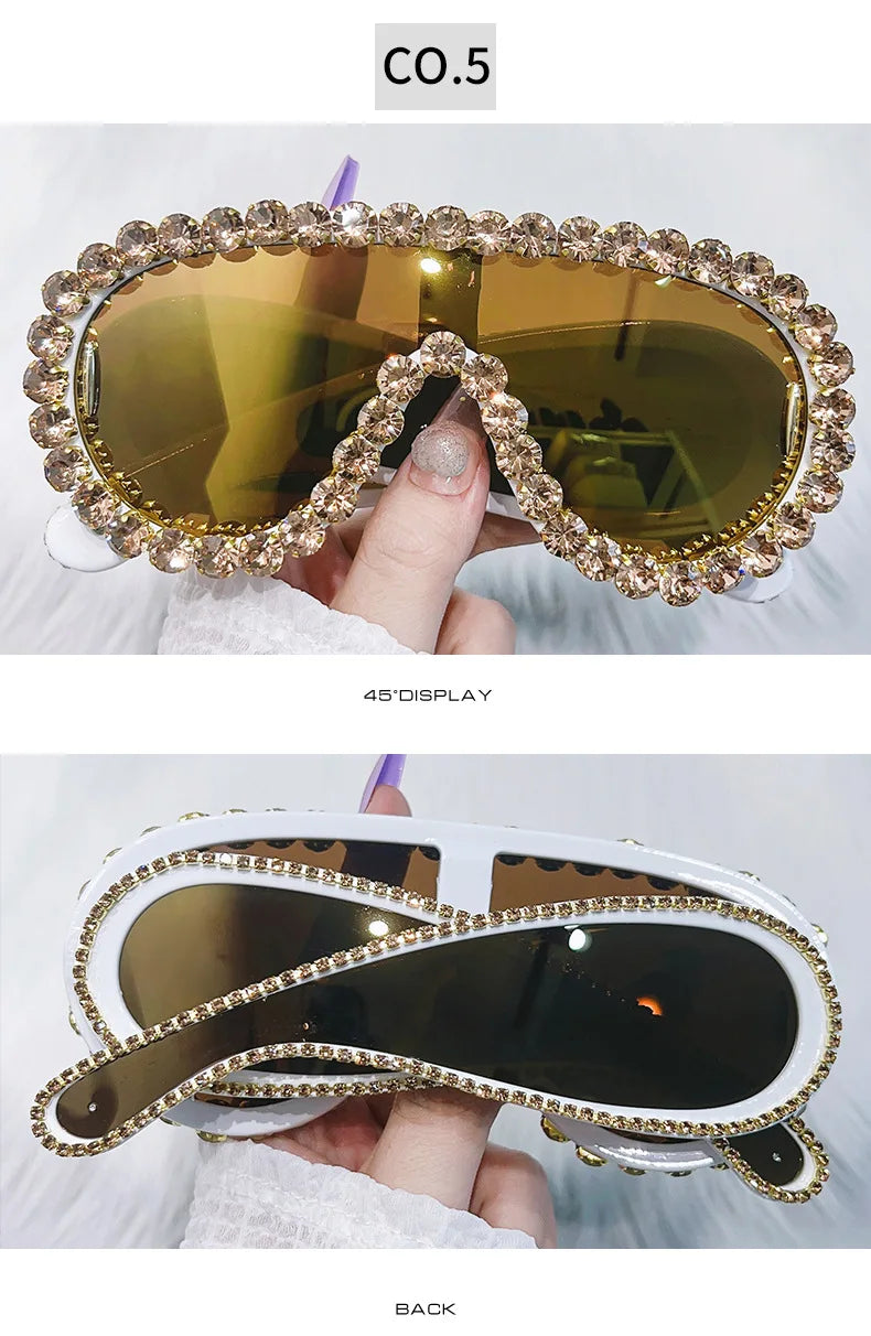 Oversized Punk Rhinestones Sunglasses Women 2024 Luxury Brand One-Piece Y2K Sports Sun Glasses for Lady Steampunk Eyewear UV400
