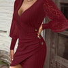 Elegant Women's Lace Stitching Mini Dress Spring Autumn Fashion Sexy V-neck Slim Long-sleeved Party Dresses  Female Clothing