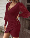 Elegant Women's Lace Stitching Mini Dress Spring Autumn Fashion Sexy V-neck Slim Long-sleeved Party Dresses  Female Clothing