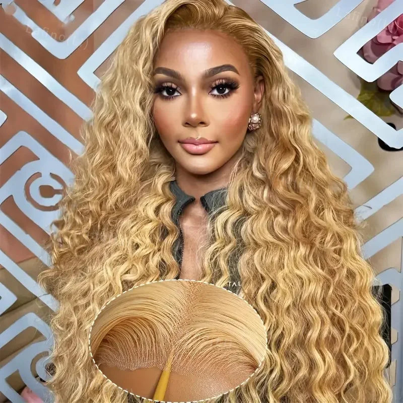 Honey Blonde Human Hair Wig Curly Wigs 13x6 Hd Lace Frontal Wig 13x4 Deep Wave Frontal Wig 30 Inch #27 Colored Human Hair Wigs