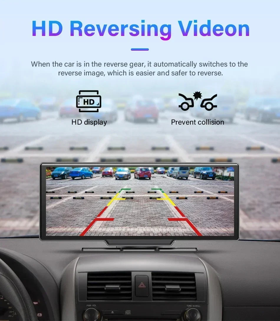 10.26'' Dash Cam 4K Car Mirror Video Player Wireless Carplay Android Auto GPS Car Monitor Multimedia Rearview Camera Dashboard