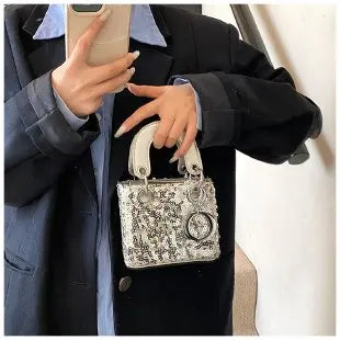 Sparkly Glitter Mini Evening Bag for Women, Designer Crossbody Shoulder Purse, Luxury Party Wedding Clutch, Unique Boutique Gift