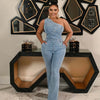 Flare Denim Pants Full Length Women Jeans One Piece Overalls Spliced Solid Jumpsuits Loose Pockets High Waist Basics Washed