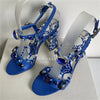 Luxury Diamond Crystal Decor Modern Sandals Women Blue And White Porcelain Print Ankle Strap Summer Shoes For Girls