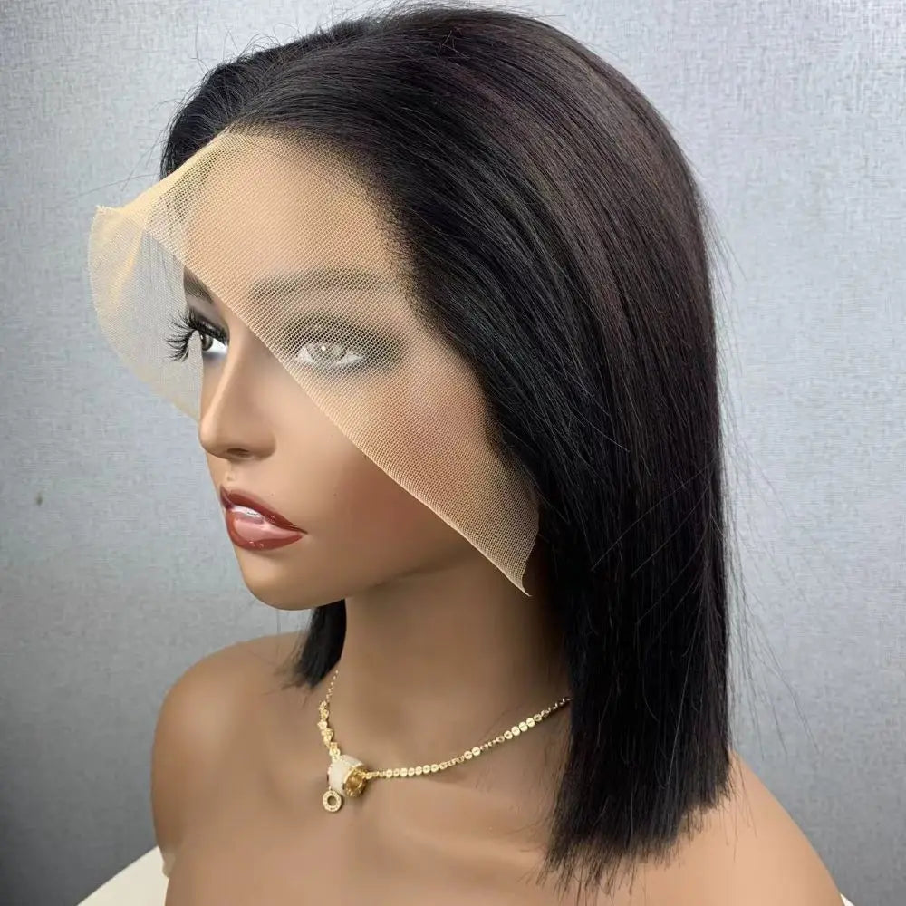 YIJIMEI 13x4 Straight Bob Wigs Human Hair Lace Frontal Wig 180% Density Natural Color Brazilian Wigs On Sale 10-14inch