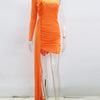 Temperament Women's Dresses Sexy Single Shoulder Feather Patchwork Long Straps Mini Dress Chic Solid Bodycon Party Dress Outfits