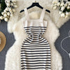Striple 2024 Sexy Summer Knit Strap Dress Women Tank Elatic Waist Bodycon Sundress Female Beach  Backless Midi Dress