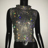 Sexy Rhinestone Backless Party Crop Top Women Glitter Turtleneck TShirt Adjustable Metal Chain Summer Nightculb Diamond Tank Top