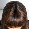 Lekker Chocolate Brown Short Straight Bob 100% Human Hair Wig With Bangs For Women Brazilian Remy Hair Top Lace Glueless Bob Wig