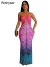 New Gradient Rhinestone Tie Dye Print Halter Mermaid Long Dresses Women Backless Sleeveless Slim Birthday Party Prom Vestidos