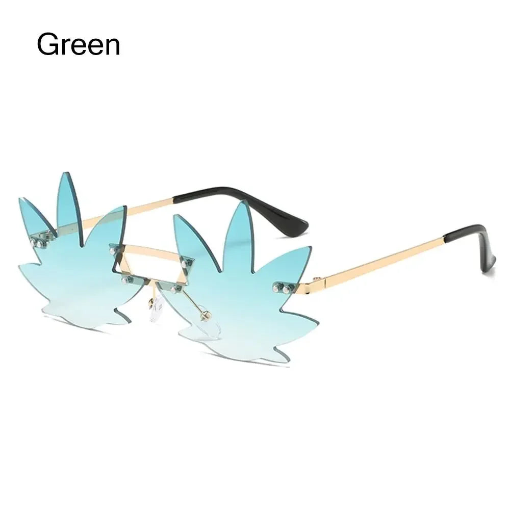 Novel Rimless Maple Leaf Shape Metal Sunglasses for Women Party Decorative Sun Glasses Men Unique Street Catwalk Prom Eyewear