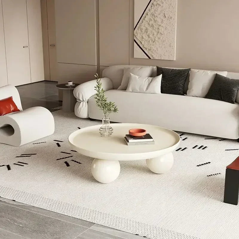 Nordic Combination Bedroom Coffee Table Simple Light Luxury Household Cream New Round Living Room Modern Small Apartment