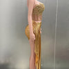 Gold Color Women Sexy 2 Pieces Strapless Bodycon Mini Dress Bar Singer Nightclub Party Celebrate Birthday Dress Wholesale