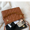Solid Plaid Crossbody Bags For Women, Chain Decor Fashion Shoulder Bag Ladies Handbag For Daily Used