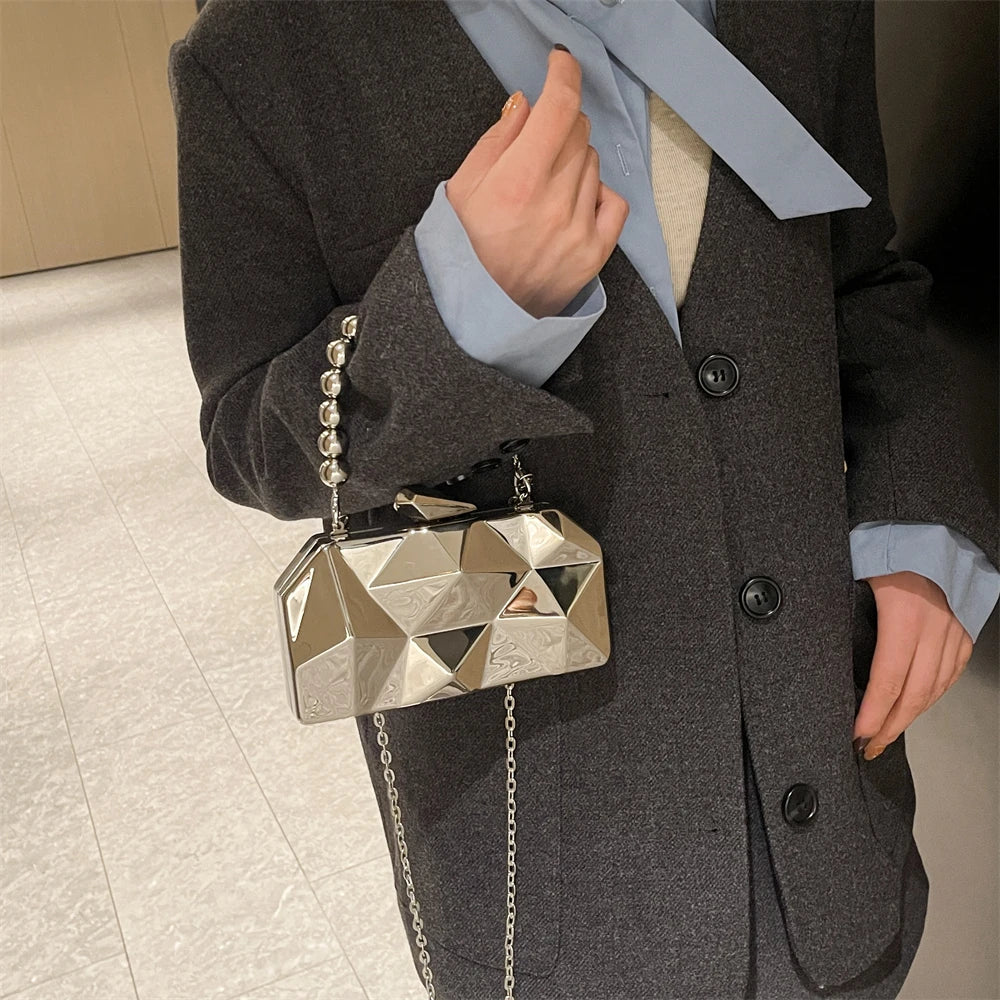 Golden Acrylic Evening Clutch Bag For Elegant Women Geometric Dinner Party Shoulder Bag 2024 Luxury Designer Purses And Handbags