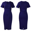2024 summer new short sleeve V-neck waist solid color Tunle pencil skirt dress