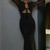 Tossy Glitter Hollow Out See-Through Maxi Dress Female Sexy Lace-Up Club High Waist Patchwork Sparkle Bandage Women Long Dress