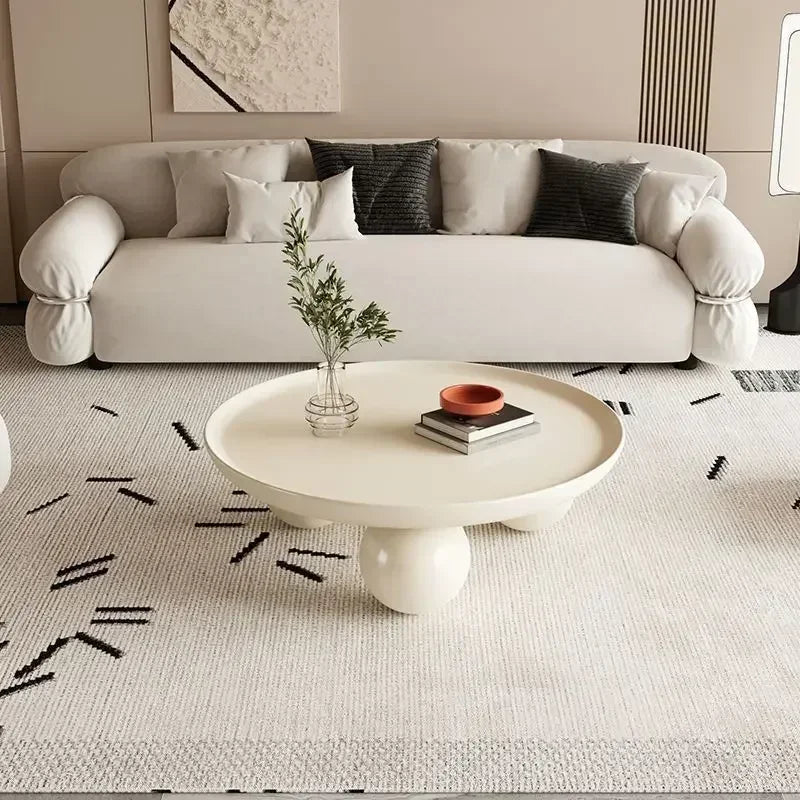 Nordic Combination Bedroom Coffee Table Simple Light Luxury Household Cream New Round Living Room Modern Small Apartment