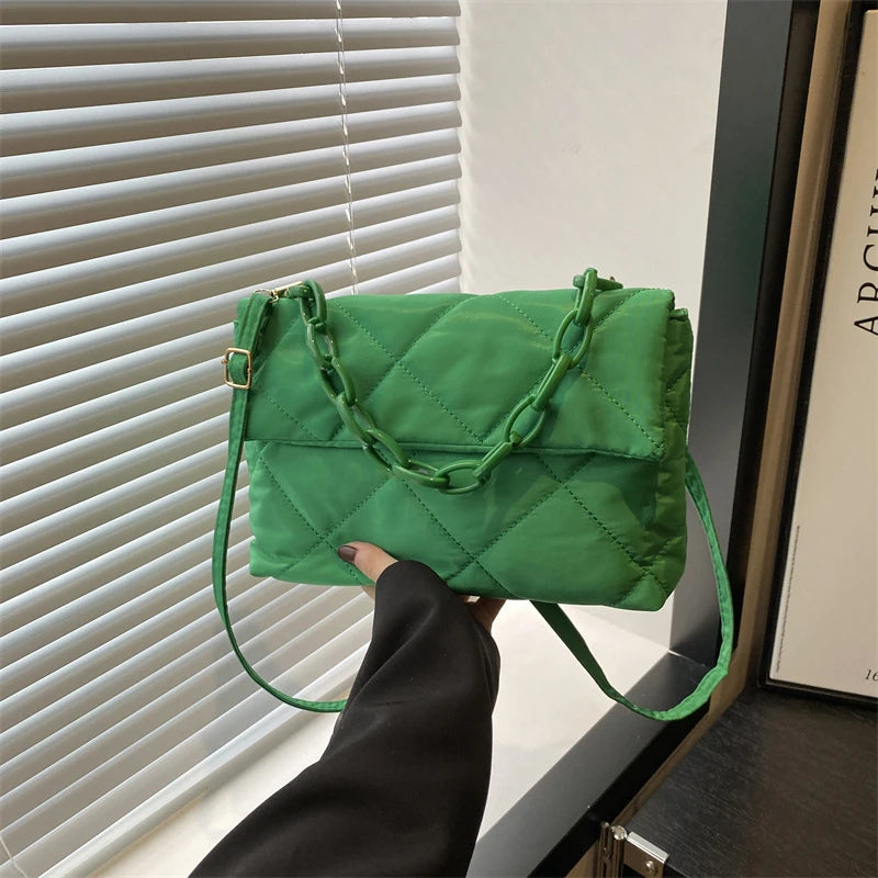 Acrylic Chain Crossbody Square Bags Casual Flap Women Commute Bags Quilted All-match Winter Large Capacity for Girls Shopping