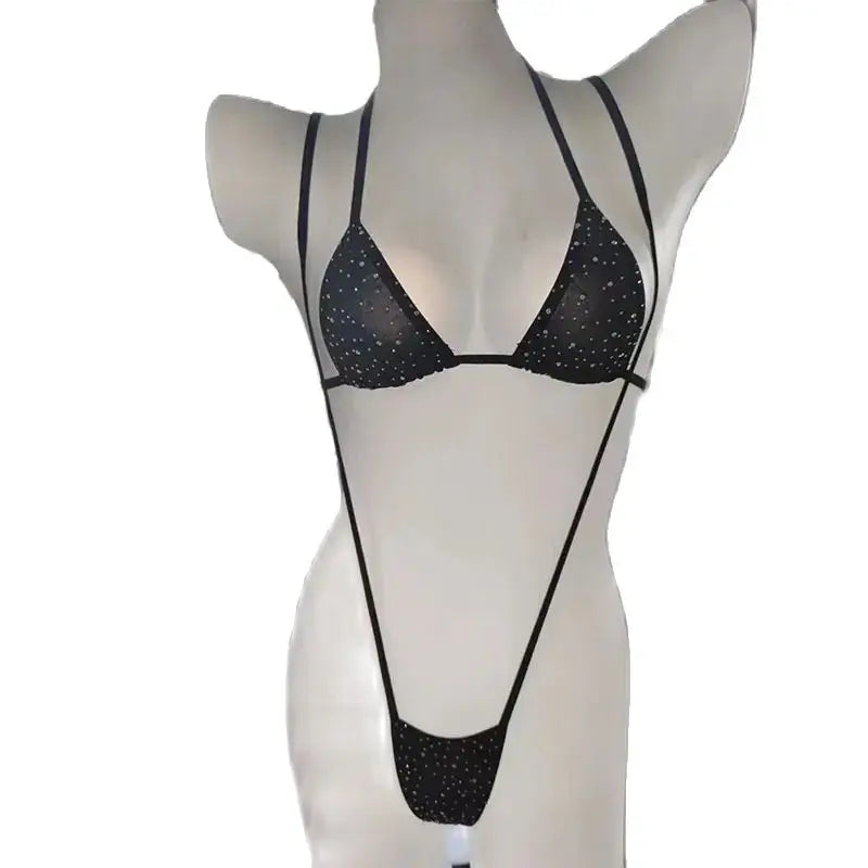 Erotic Rhinestone Lingerie Set Backless Strappy Bra Panty Sexy Costumes Women's Underwear Two-pieces Bikini Set