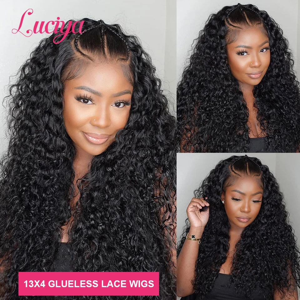 Glueless Pre Braided Wigs Deep Wave HD 13x6 Lace Frontal Wig Pre Everything Curly 13x4 HD Lace Front Human Hair Wigs Ready To Go